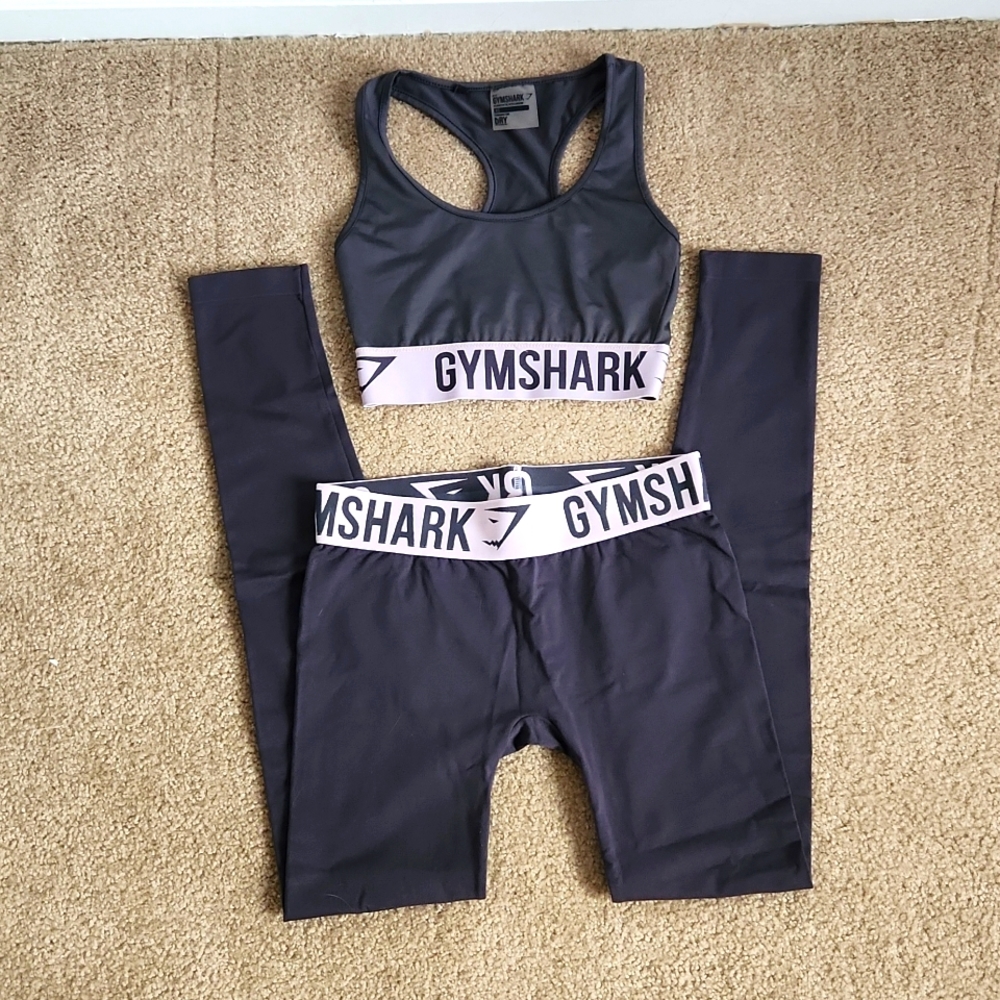 Gymshark Fit Sports Bra and Leggings- Charcoal and Chalk Pink